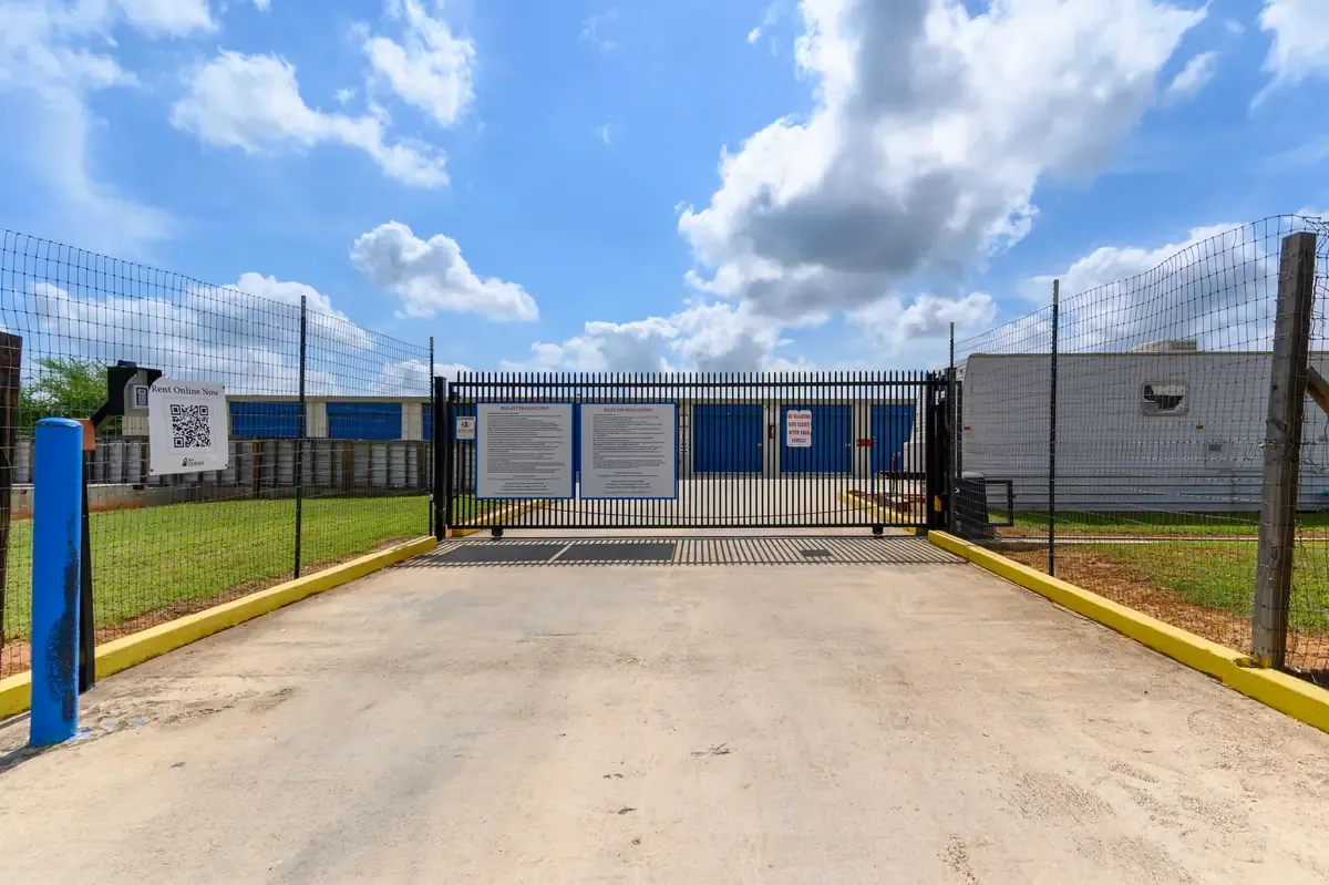 Gated storage facility main entrance KO Storage of Pearsall, TX